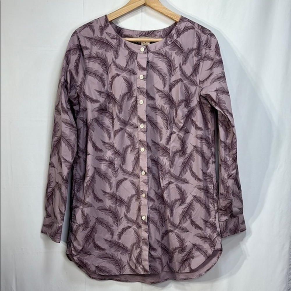 🪿Duluth Trading Co Plum Feather Print Button-Down tunic Shirt
